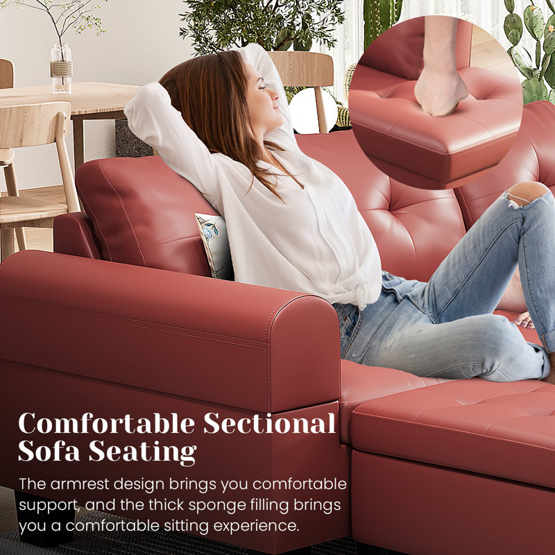 Ebern Designs Sectional Sofa Furniture Sets 3PCS L Shape Sectional Set With Seater Couch With Chaise Lounge And Storage Ottoman Corner Sofas Sets Armrest For Living Room Red Reviews Wayfair
